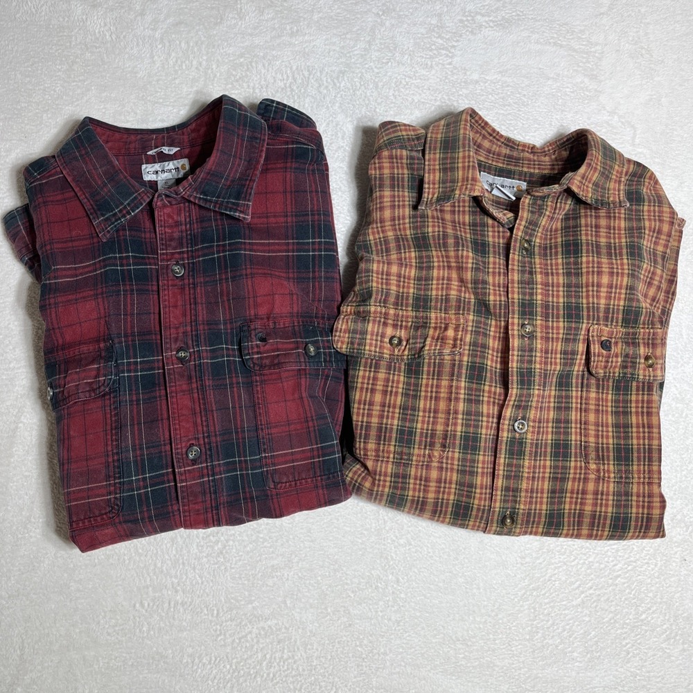 Carhartt‎  2 Heavyweight Men's XL Flannel Button Down 100% Cotton Shirts EUC